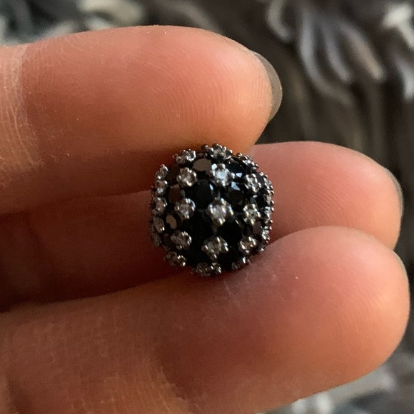 NWOT Sparkling Pavé Round Black Charm Sterling Silver 925 - Picture 7 of 16